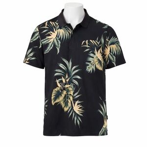 Size L Jack & Jones Men’s Tropical Print Polo Shirt Black Vacation Summer Shirt